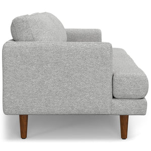 HomeRoots 90" Gray Fabric Sofa with Brown Legs - Mid-Century Modern Elegance, Cozy Comfort, and Durable Style 640969