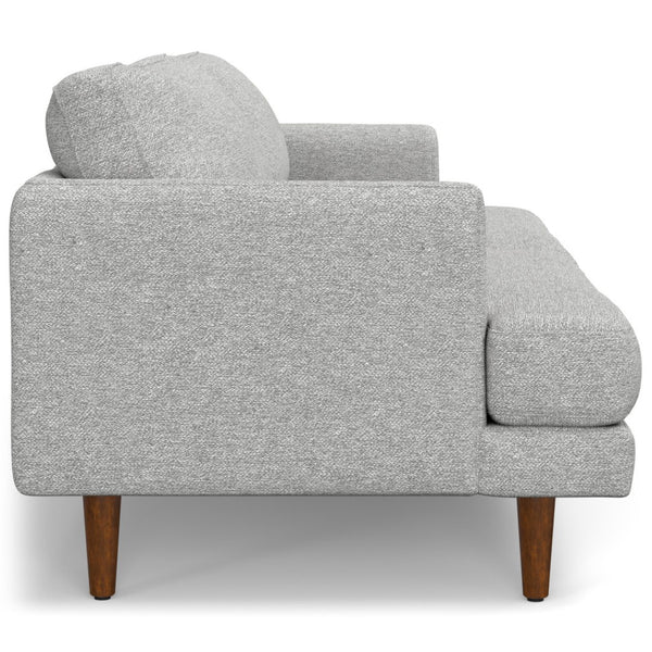 HomeRoots 90" Gray Fabric Sofa with Brown Legs - Mid-Century Modern Elegance, Cozy Comfort, and Durable Style 640969