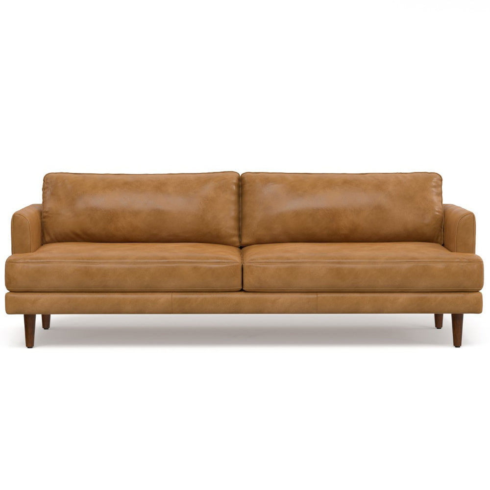 HomeRoots 90" Sienna Leather Sofa - Mid-Century Modern Design with Brown Legs for Timeless Comfort & Style 640970