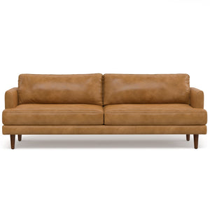 HomeRoots 90" Sienna Leather Sofa - Mid-Century Modern Design with Brown Legs for Timeless Comfort & Style 640970