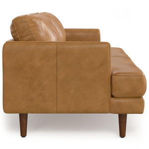 HomeRoots 90" Sienna Leather Sofa - Mid-Century Modern Design with Brown Legs for Timeless Comfort & Style 640970