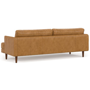 HomeRoots 90" Sienna Leather Sofa - Mid-Century Modern Design with Brown Legs for Timeless Comfort & Style 640970