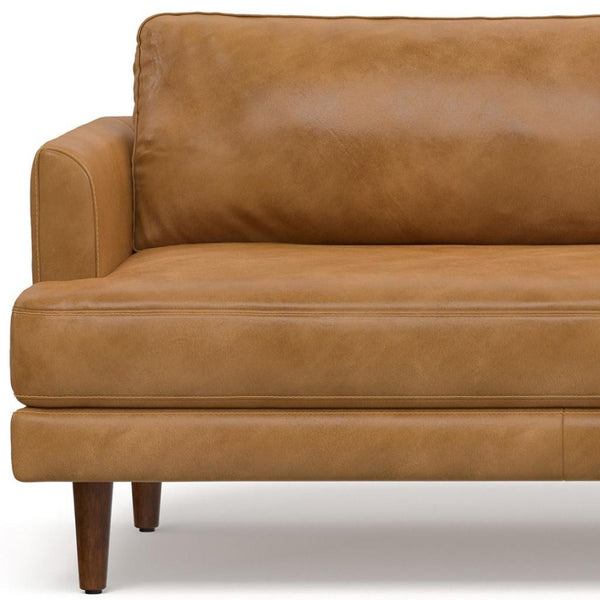 HomeRoots 90" Sienna Leather Sofa - Mid-Century Modern Design with Brown Legs for Timeless Comfort & Style 640970