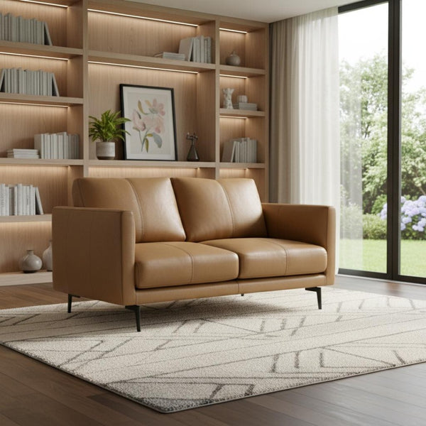 HomeRoots 60" Brown Leather Sofa with Contemporary Black Metal Legs - Stylish, Comfortable Seating for 2 640971