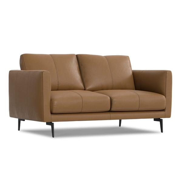 HomeRoots 60" Brown Leather Sofa with Contemporary Black Metal Legs - Stylish, Comfortable Seating for 2 640971