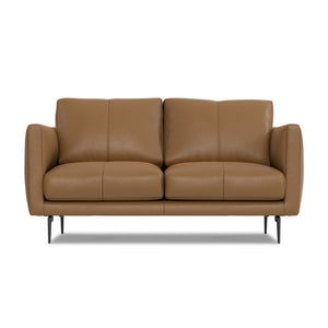 HomeRoots 60" Brown Leather Sofa with Contemporary Black Metal Legs - Stylish, Comfortable Seating for 2 640971
