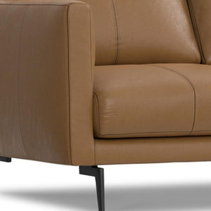 HomeRoots 60" Brown Leather Sofa with Contemporary Black Metal Legs - Stylish, Comfortable Seating for 2 640971