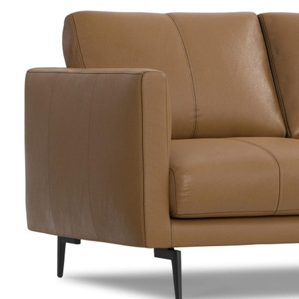 HomeRoots 60" Brown Leather Sofa with Contemporary Black Metal Legs - Stylish, Comfortable Seating for 2 640971