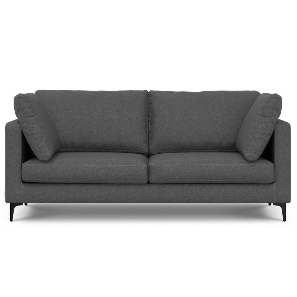 HomeRoots 76" Gray Fabric Sofa – Modern Mid-Century Design with Black Metal Legs for Ultimate Comfort & Style 640972