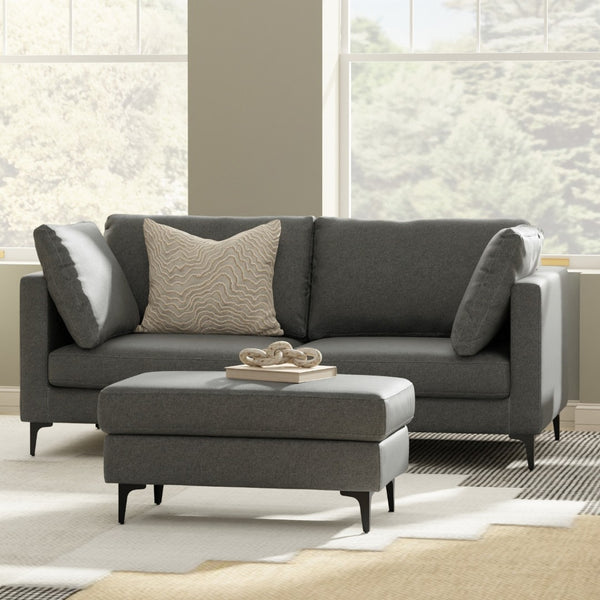 HomeRoots 76" Gray Fabric Sofa – Modern Mid-Century Design with Black Metal Legs for Ultimate Comfort & Style 640972
