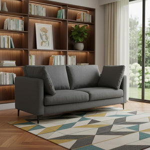 HomeRoots 76" Gray Fabric Sofa – Modern Mid-Century Design with Black Metal Legs for Ultimate Comfort & Style 640972