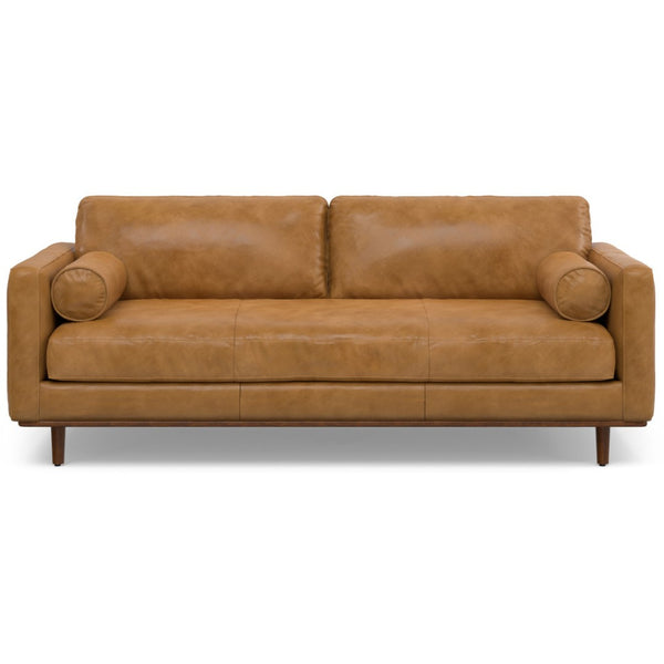 HomeRoots 89" Sienna Leather Sofa - Mid-Century Modern Elegance with Plush Comfort & Durable Support Options 640973