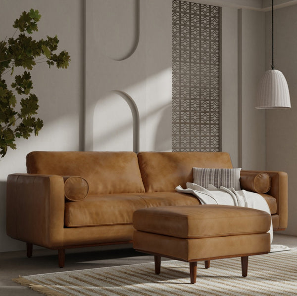 HomeRoots 89" Sienna Leather Sofa - Mid-Century Modern Elegance with Plush Comfort & Durable Support Options 640973