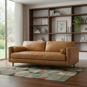HomeRoots 89" Sienna Leather Sofa - Mid-Century Modern Elegance with Plush Comfort & Durable Support Options 640973