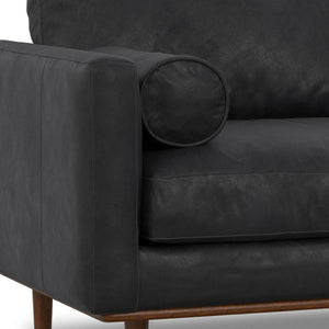 HomeRoots 72" Black Leather Sofa - Mid-Century Modern Design with Brown Legs, Tufted Back for Comfort & Style 640974