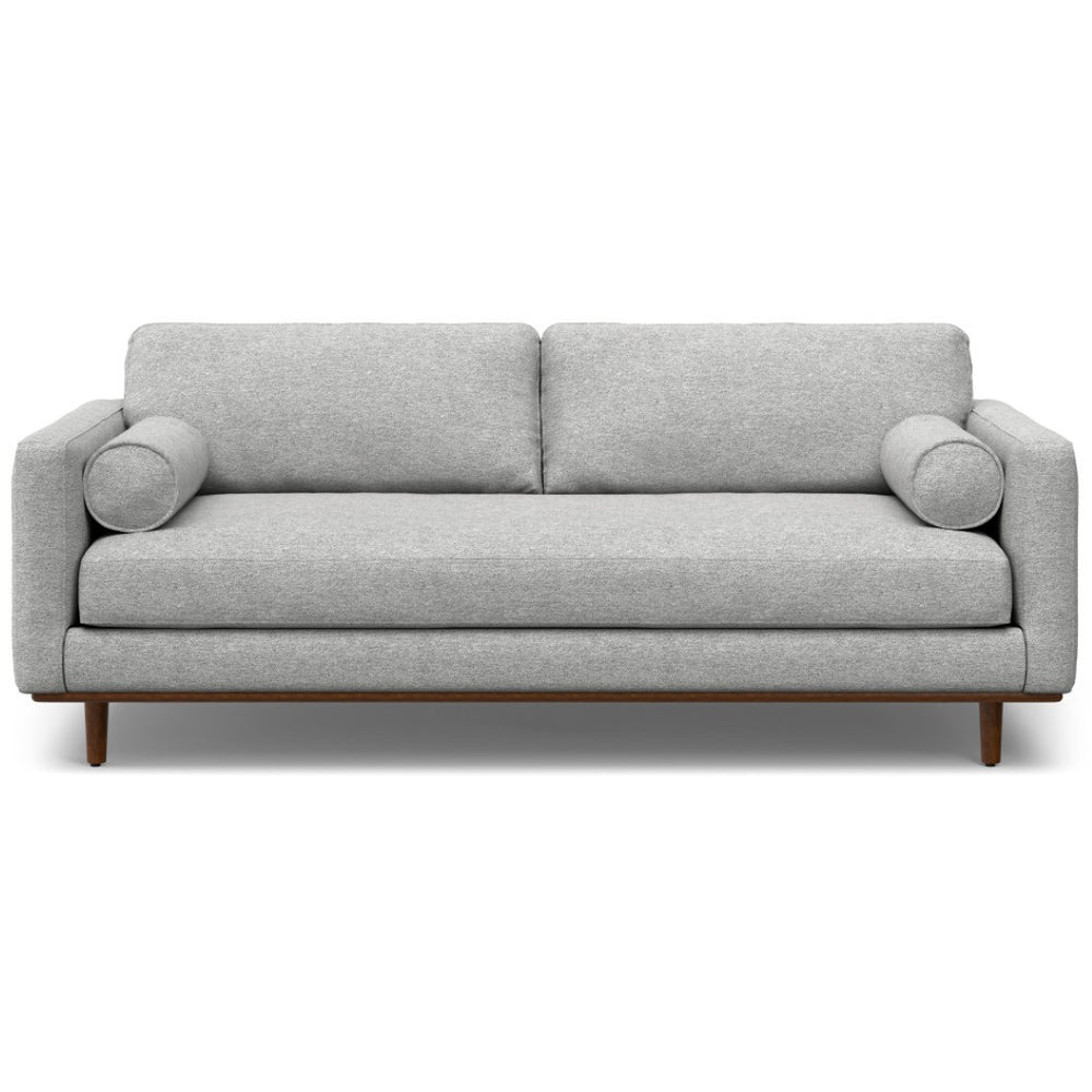 HomeRoots 89" Gray Fabric Sofa - Mid-Century Modern Design with Brown Legs, Cozy Seating for 3 People 640975