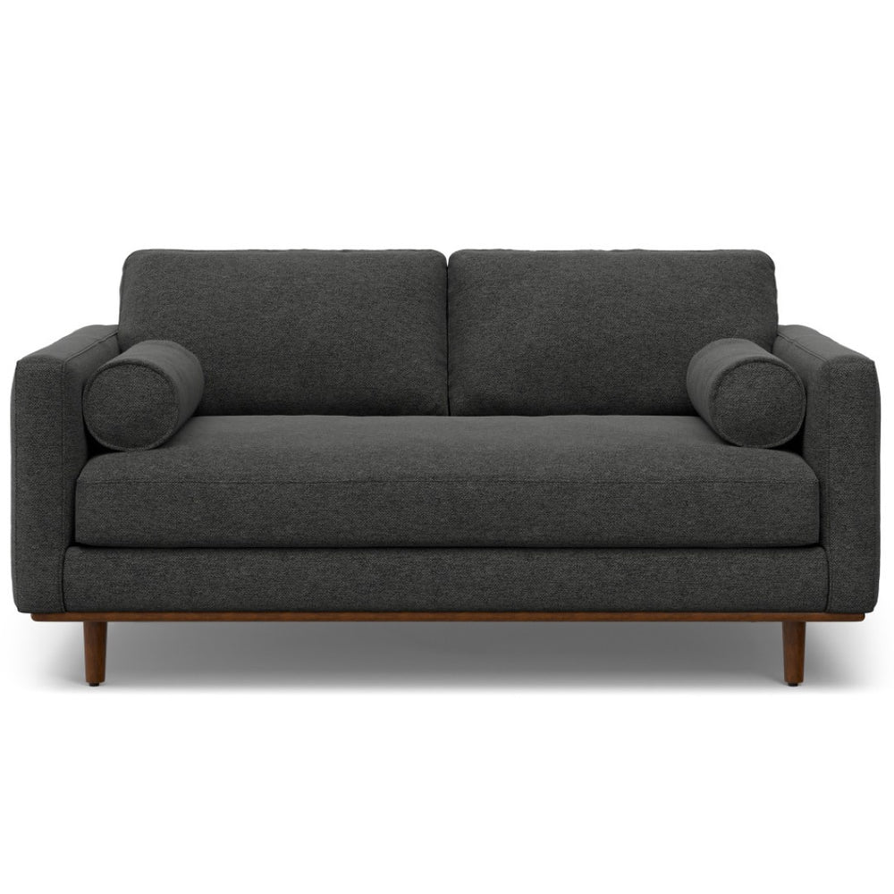 HomeRoots 72" Gray Fabric Sofa with Stylish Brown Legs - Mid-Century Modern Design for Comfort & Elegance 640976