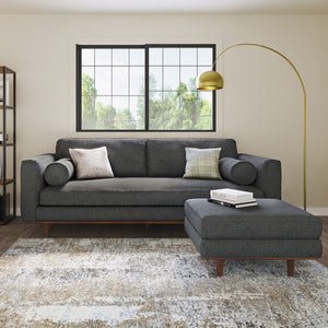HomeRoots 72" Gray Fabric Sofa with Stylish Brown Legs - Mid-Century Modern Design for Comfort & Elegance 640976