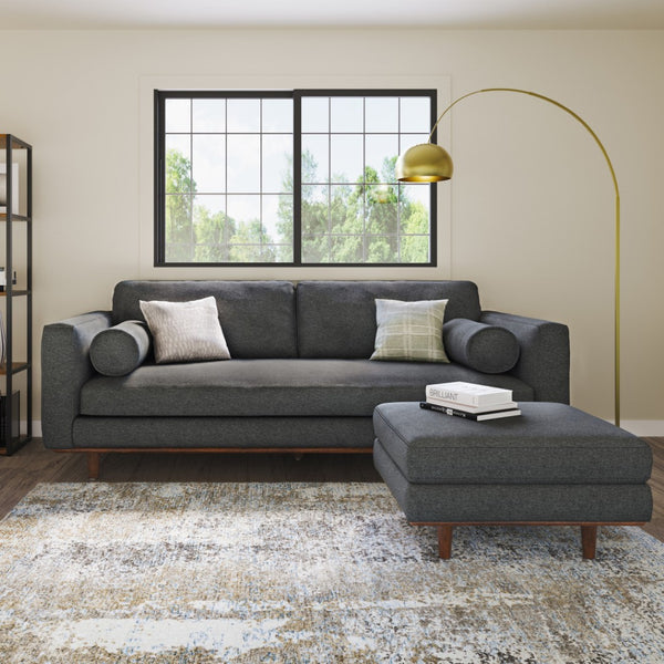 HomeRoots 72" Gray Fabric Sofa with Stylish Brown Legs - Mid-Century Modern Design for Comfort & Elegance 640976