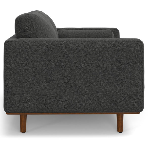 HomeRoots 72" Gray Fabric Sofa with Stylish Brown Legs - Mid-Century Modern Design for Comfort & Elegance 640976