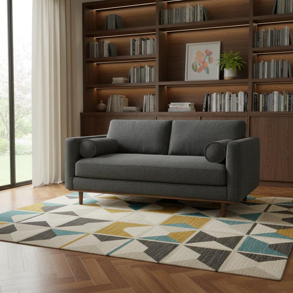 HomeRoots 72" Gray Fabric Sofa with Stylish Brown Legs - Mid-Century Modern Design for Comfort & Elegance 640976
