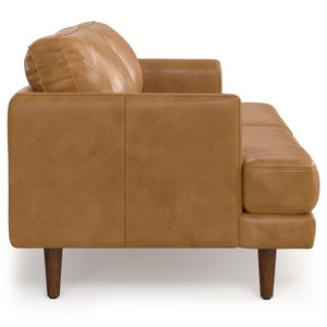 HomeRoots 76" Sienna Leather Sofa: Mid-Century Modern Comfort with Stylish Brown Legs for Elegant Living Spaces 640977