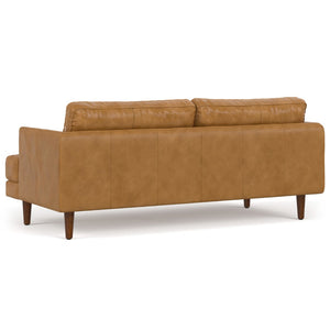 HomeRoots 76" Sienna Leather Sofa: Mid-Century Modern Comfort with Stylish Brown Legs for Elegant Living Spaces 640977