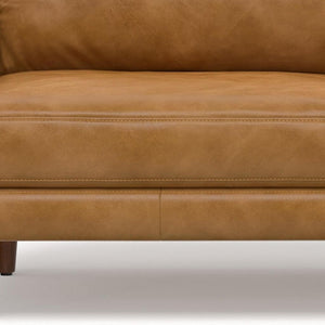 HomeRoots 76" Sienna Leather Sofa: Mid-Century Modern Comfort with Stylish Brown Legs for Elegant Living Spaces 640977