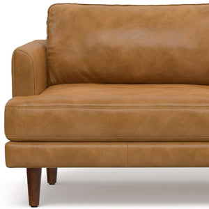 HomeRoots 76" Sienna Leather Sofa: Mid-Century Modern Comfort with Stylish Brown Legs for Elegant Living Spaces 640977