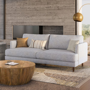 HomeRoots 76" Gray Fabric Sofa with Brown Legs - Stylish Mid-Century Modern Design for Comfort & Durability 640978
