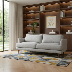 HomeRoots 76" Gray Fabric Sofa with Brown Legs - Stylish Mid-Century Modern Design for Comfort & Durability 640978