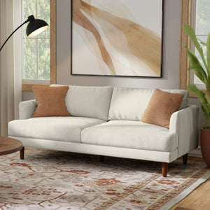 HomeRoots 76" Cream Fabric Sofa - Mid-Century Modern Elegance with Durable Wood Frame & Plush Comfort 640980