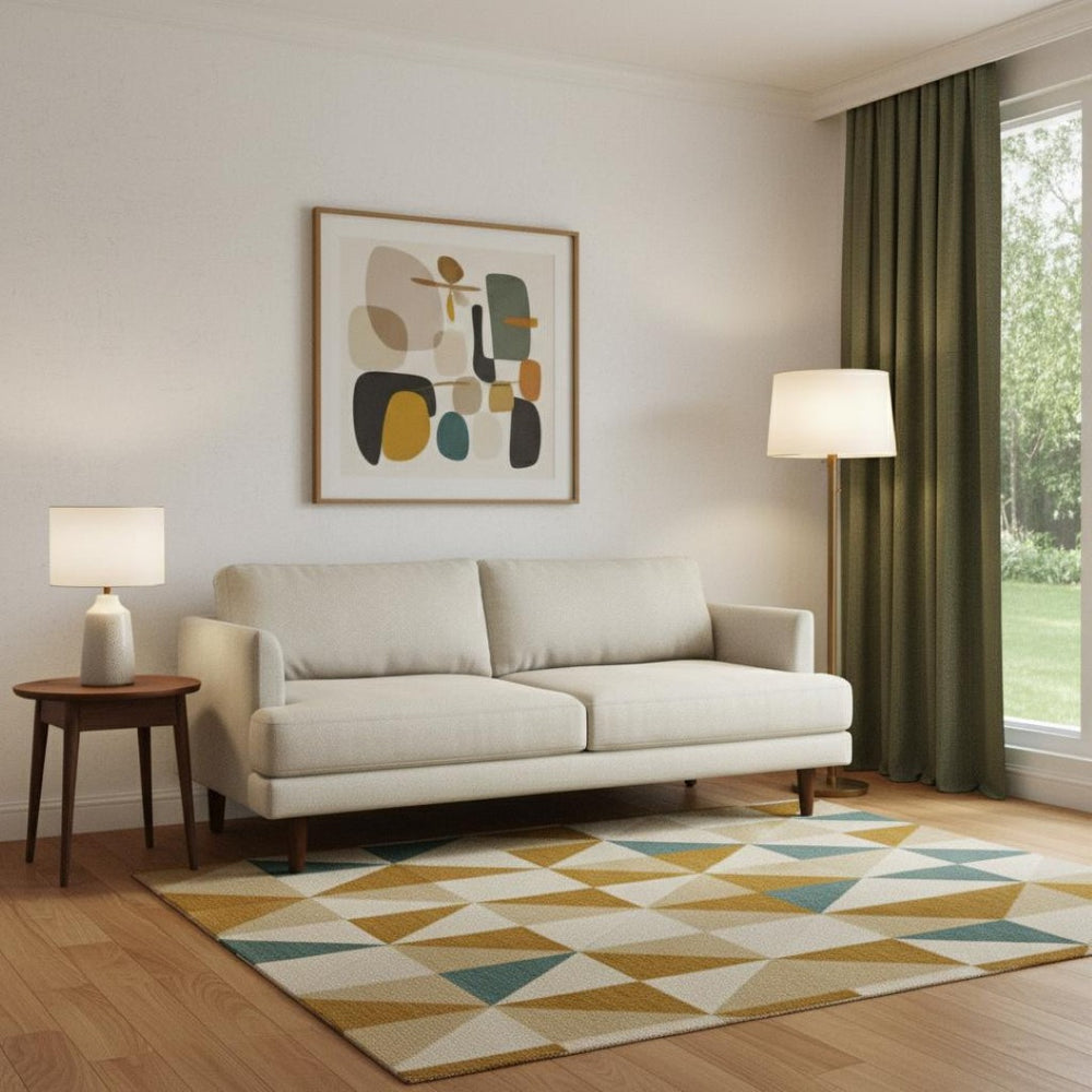HomeRoots 76" Cream Fabric Sofa - Mid-Century Modern Elegance with Durable Wood Frame & Plush Comfort 640980