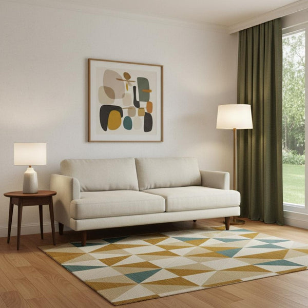 HomeRoots 76" Cream Fabric Sofa - Mid-Century Modern Elegance with Durable Wood Frame & Plush Comfort 640980