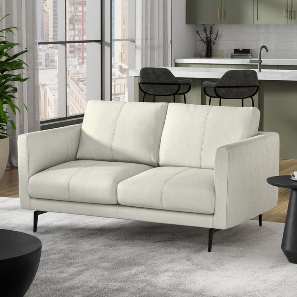 HomeRoots 60" Gray Leather Sofa with Contemporary Black Legs, Durable Comfort for Small Spaces & Modern Living 640981