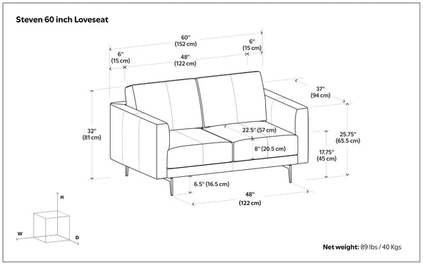 HomeRoots 60" Gray Leather Sofa with Contemporary Black Legs, Durable Comfort for Small Spaces & Modern Living 640981
