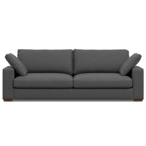 HomeRoots 96" Gray Fabric Sofa with Brown Legs - Elegant Modern Seating for Stylish Living Rooms & Comfort 640982