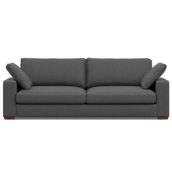 HomeRoots 96" Gray Fabric Sofa with Brown Legs - Elegant Modern Seating for Stylish Living Rooms & Comfort 640982