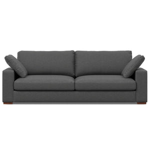 HomeRoots 96" Gray Fabric Sofa with Brown Legs - Elegant Modern Seating for Stylish Living Rooms & Comfort 640982
