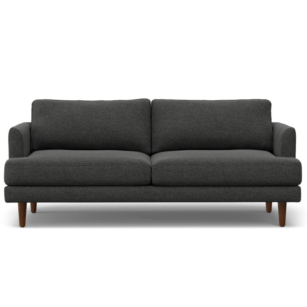 HomeRoots 76" Gray Fabric Sofa - Mid-Century Modern Design, Tufted Back, Brown Legs, Comfort for 2 People 640983