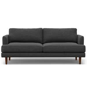 HomeRoots 76" Gray Fabric Sofa - Mid-Century Modern Design, Tufted Back, Brown Legs, Comfort for 2 People 640983