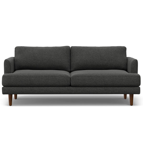 HomeRoots 76" Gray Fabric Sofa - Mid-Century Modern Design, Tufted Back, Brown Legs, Comfort for 2 People 640983