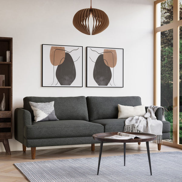 HomeRoots 76" Gray Fabric Sofa - Mid-Century Modern Design, Tufted Back, Brown Legs, Comfort for 2 People 640983