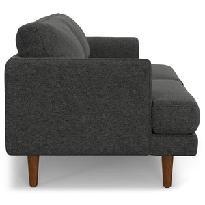 HomeRoots 76" Gray Fabric Sofa - Mid-Century Modern Design, Tufted Back, Brown Legs, Comfort for 2 People 640983