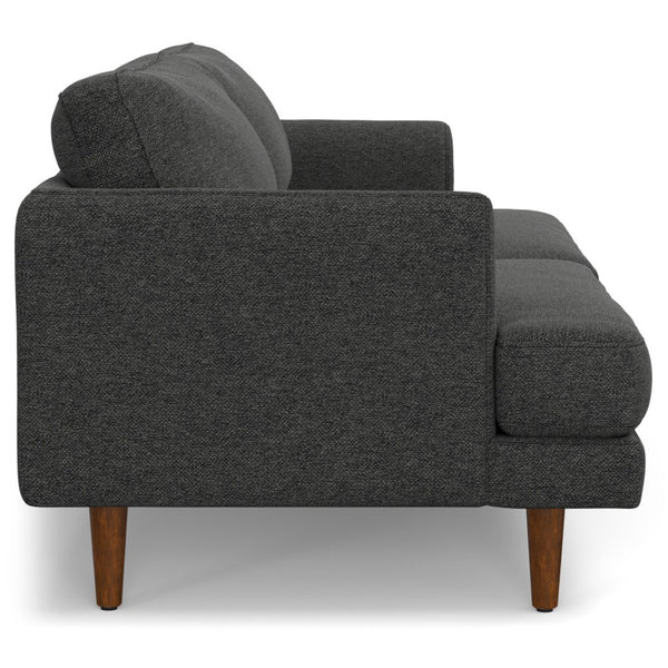 HomeRoots 76" Gray Fabric Sofa - Mid-Century Modern Design, Tufted Back, Brown Legs, Comfort for 2 People 640983