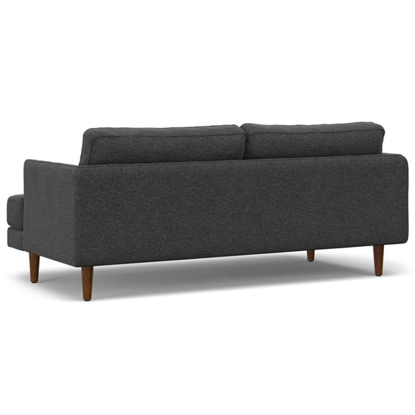 HomeRoots 76" Gray Fabric Sofa - Mid-Century Modern Design, Tufted Back, Brown Legs, Comfort for 2 People 640983