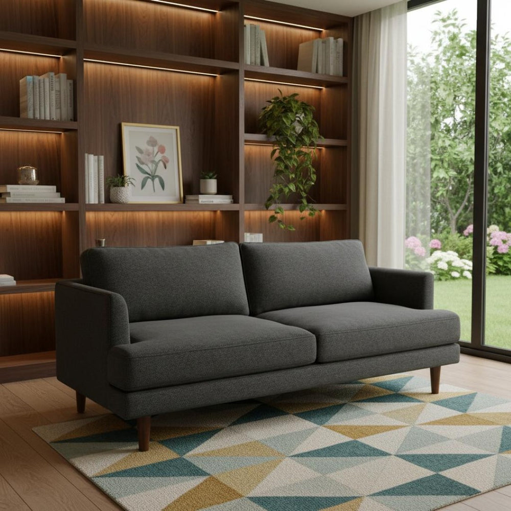 HomeRoots 76" Gray Fabric Sofa - Mid-Century Modern Design, Tufted Back, Brown Legs, Comfort for 2 People 640983