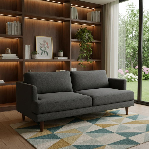 HomeRoots 76" Gray Fabric Sofa - Mid-Century Modern Design, Tufted Back, Brown Legs, Comfort for 2 People 640983