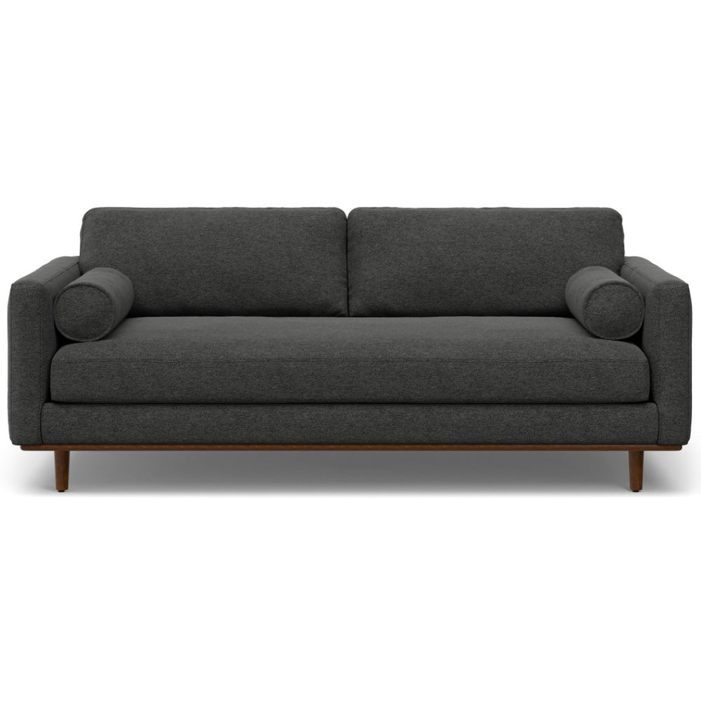 HomeRoots 89" Gray Fabric Sofa with Brown Legs - Mid-Century Modern Design, Comfort for 3, Easy Assembly! 640984