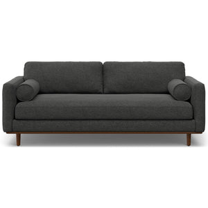 HomeRoots 89" Gray Fabric Sofa with Brown Legs - Mid-Century Modern Design, Comfort for 3, Easy Assembly! 640984